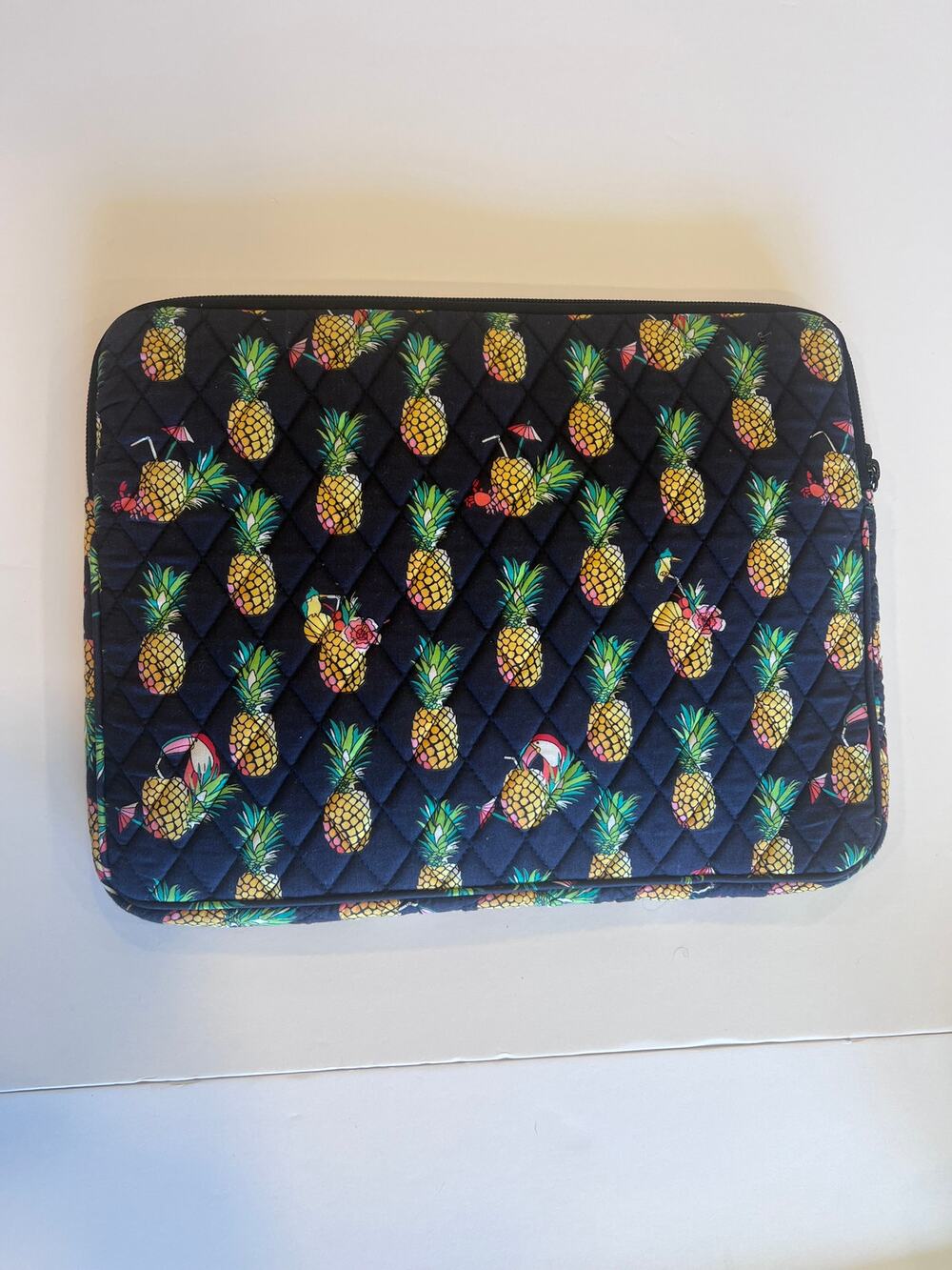 Vera Bradley Toucan Party Laptop Sleeve Quilted Navy Blue Pineapple Case Padded